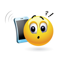 Smiley talking on a phone. Vector illustration of a smiley having strange phone call.