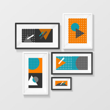 Modern Picture Frame Set Hanging on Wall. Vector
