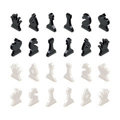 Black and white chess figures in isometric view