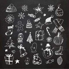 Chalkboard Christmas doodles set