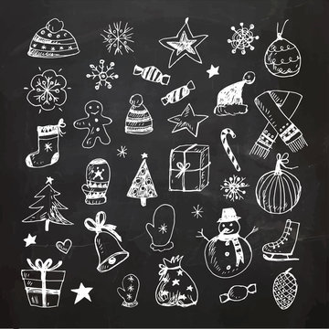 Chalkboard Christmas doodles set