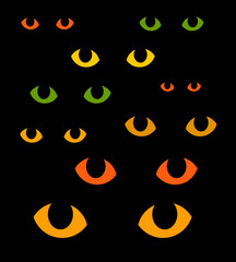 Green and yellow cat eyes in darkness
