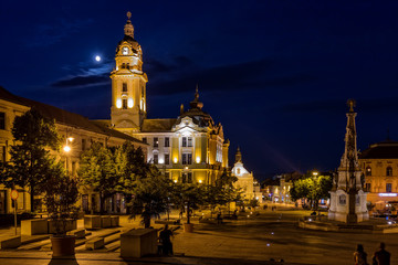 Fototapeta na wymiar Main square by night, Pecs, Hungary