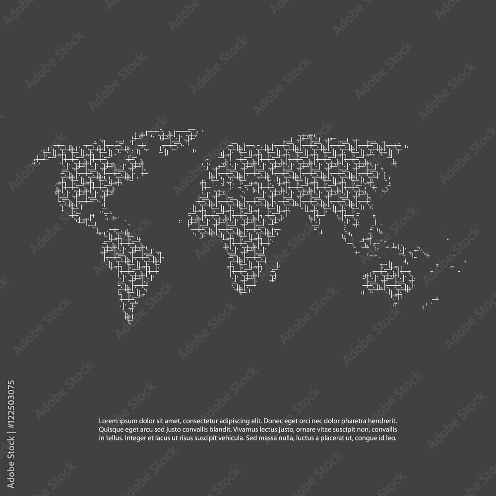 Aufkleber abstract black and white network patterned world map - minimal modern style technology background, c