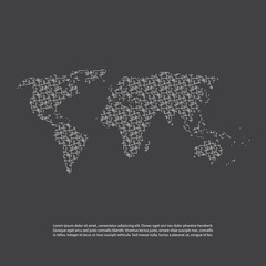 Abstract Black and White Network Patterned World Map - Minimal Modern Style Technology Background, Creative Design Illustration Template