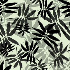 Palm leaves silhouette on the white background. Vector seamless pattern with tropical plants. - 122503426
