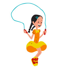 Illustration of jumping rope girl, isolated on white background