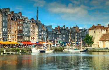 Wall murals Port Traditional houses and boats in the old harbor,Honfleur,France