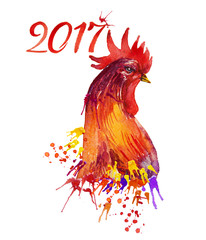 Fototapeta premium Rooster. Rooster Year. Chinese New Year of the Rooster. Watercolor Rooster New Year card.