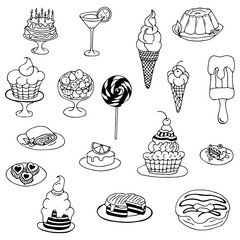 Vector illustration zentangl , doodle Cake, dessert. Meditative exercises. Coloring book anti stress for adults. Black and white.