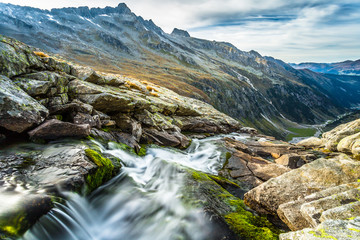 Fototapeta na wymiar Waterfall at Zillertal Alps in Austria