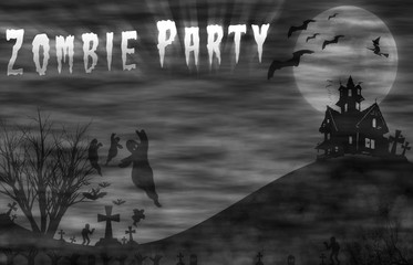 illustrator Halloween design : Landscape horror with Zombie Party message for halloween background.