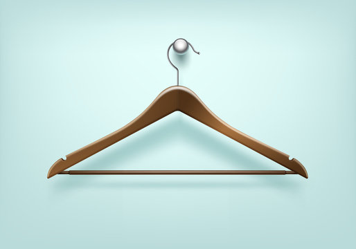 Clothes Coat Brown Wooden Hanger Close Up Isolated on Background