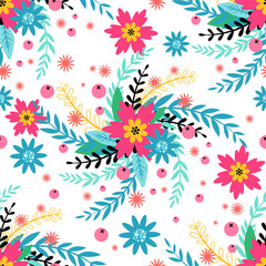 Spring flowers vector seamless pattern