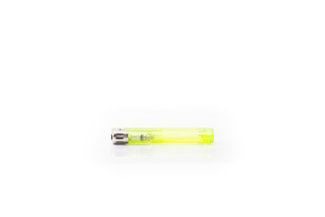 Apple green blank gas lighter stand isolated on a white background. Transparent surface cigar-lighter design presentation.