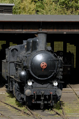 Obraz na płótnie Canvas Old Vintage Steam Locomotives At The Train Depot 