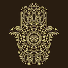 Vector hamsa hand drawn symbol. Decorative pattern in oriental style for the interior decoration and drawings with henna. The ancient symbol of the " Hand of Fatima ".
