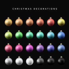 Christmas decoration balls range. Matt shade Christmas balls isolated on a black background realistic vector illustration