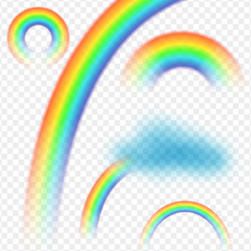 Rainbow cloud realistic set on transparent background isolated