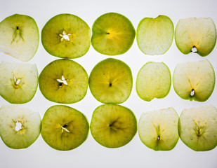 Apples cut into pieces.