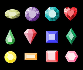 Set of colorful gemstones. Simple gems illustration. Cartoon jewels isolated. Vector.