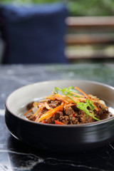 Fried noodle with minced beef , Chinese food