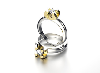 3D illustration of gold Ring with diamond. Jewelry background. Fashion access