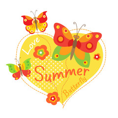 Cute Flying Butterflies Vector Illustration. Pictures Of Flying Butterflies. Cute Picture For Kids T-Shirt Design. Colourful Heart And Butterfly Vector.