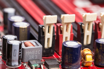 Closeup electronic circuit board background