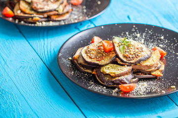 Vegetarian Сasserole with Baked Sweet Potato and Eggplant, Healthy Food