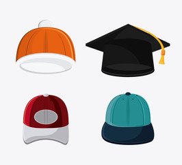 Types of hats. Accessory cloth costume and wear theme. Colorful and isolated design. Vector illustration