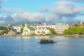 View of Reykjavik's downtown at sunset