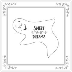 Hand drawn text sweet dreams with sleep ghost
