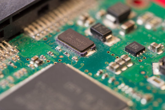 Closeup electronic circuit board background