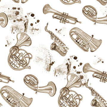 Watercolor copper brass band music pattern