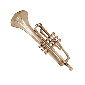 Watercolor copper brass band trumpet