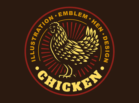 Beautiful chicken emblem on dark background