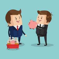 Businessman cartoon and piggy icon. Business strategy solution and work theme. Colorful design. Vector illustration