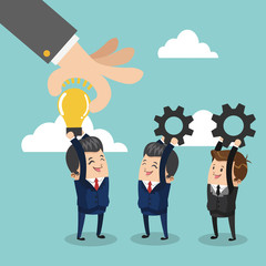 Businessman cartoon bulb and gears icon. Business strategy solution and work theme. Colorful design. Vector illustration