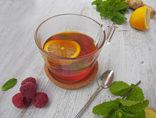 Common cure for common cold - lemon, mint, raspberry, ginger