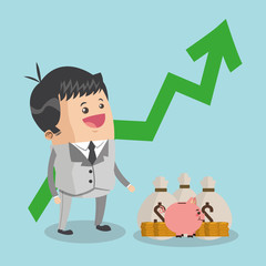 Businessman cartoon with growth arrow icon. Business strategy solution and work theme. Colorful design. Vector illustration