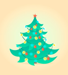 Christmas tree on background. Vector illustration. Cartoon style