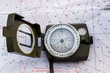 Magnetic compass on the map.