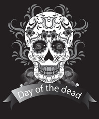 Day of the Dead, a Mexican festival. Dia de los Muertos. Greeting card, flyer, poster Day of the Dead. Sugar skull. Vector illustration