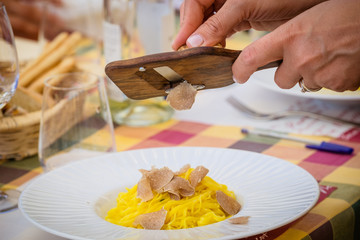 White truffle on tajarin pasta of Piedmont