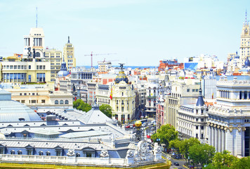 Panoramic aerial view of Gran Via street in Madrid