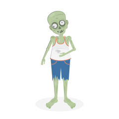 Isolated scary zombie. Green zombie with spit. Scary reanimated monster for halloween decoration.