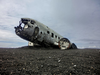 Airplane crash wreckage United States DC-3 in Iceland