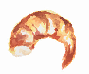Isolated watercolor shrimp on white background. Fresh and tasty seafood for restaurant.