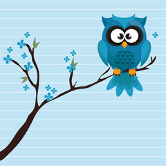 Fototapeta premium owl blue tree leaves blue vector illustration eps 10